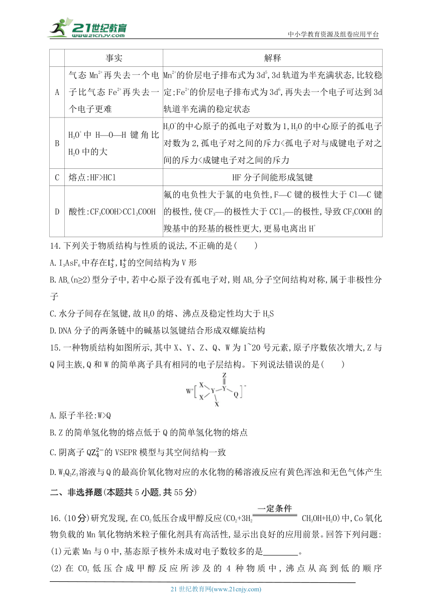 2024人教版高中化学选择性必修2同步练习题--第二章　分子结构与性质（含解析）