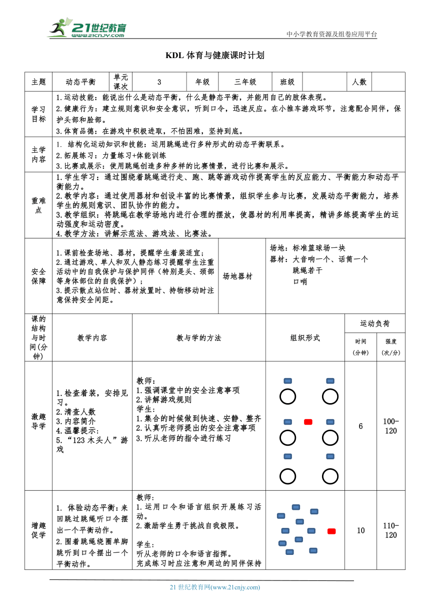 小学体育与健康三年级 3.快速跑（动态平衡）大单元课时教案