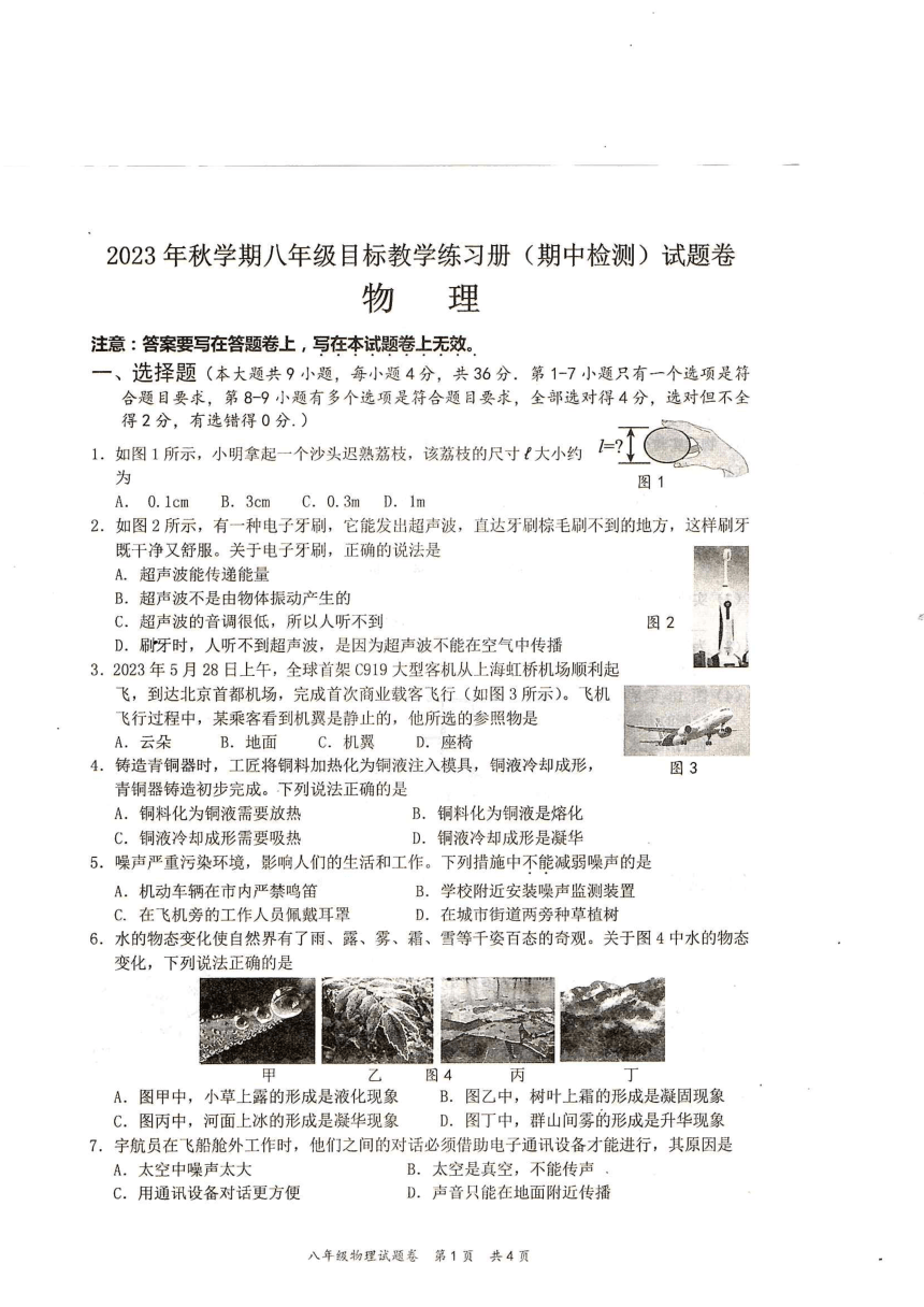 广西壮族自治区梧州市苍梧县2023-2024学年八年级上学期11月期中物理试题（PDF版 含答案）