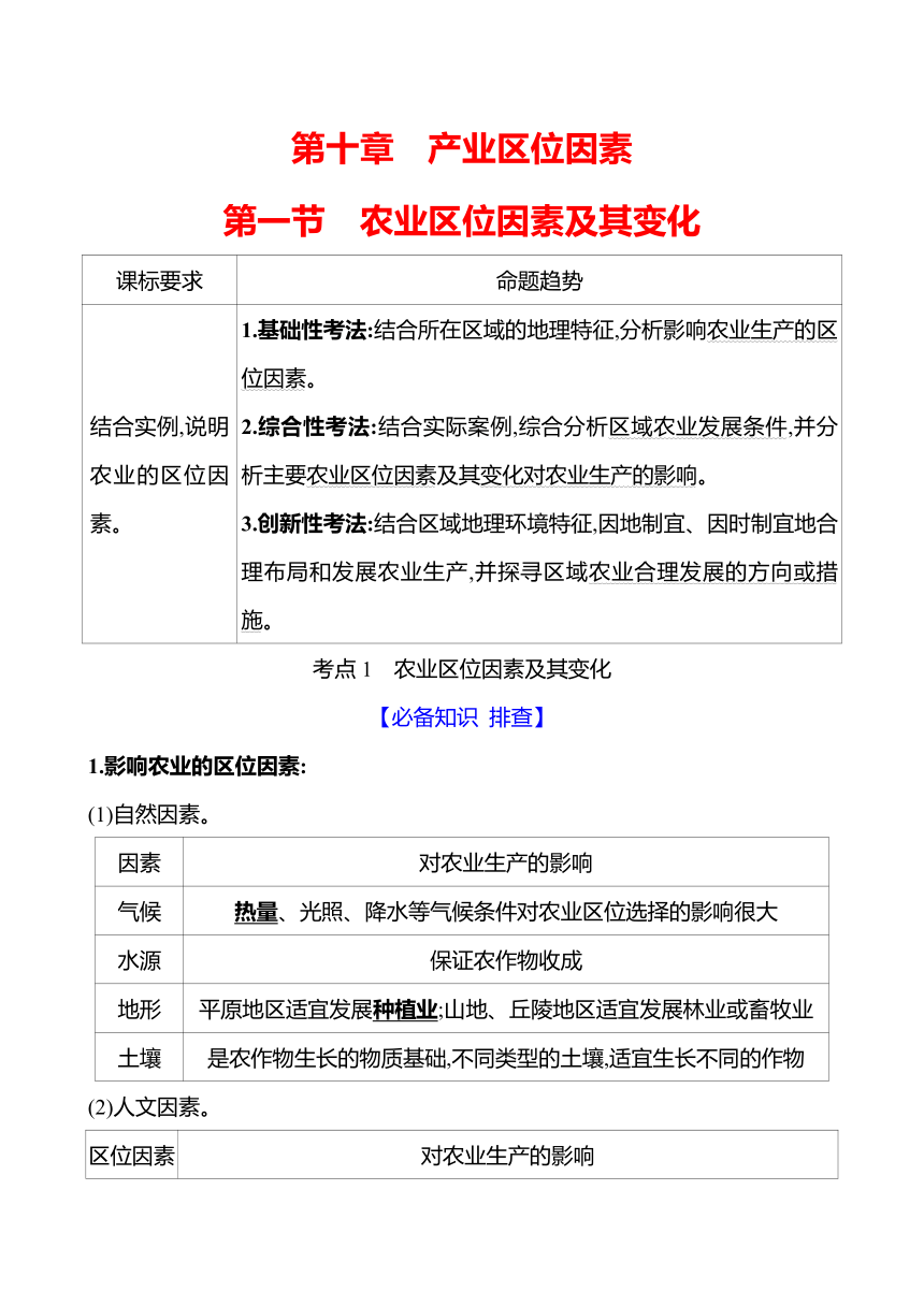 2024届高三地理一轮复习系列 第十章 第一节　农业区位因素及其变化 复习学案（含解析）