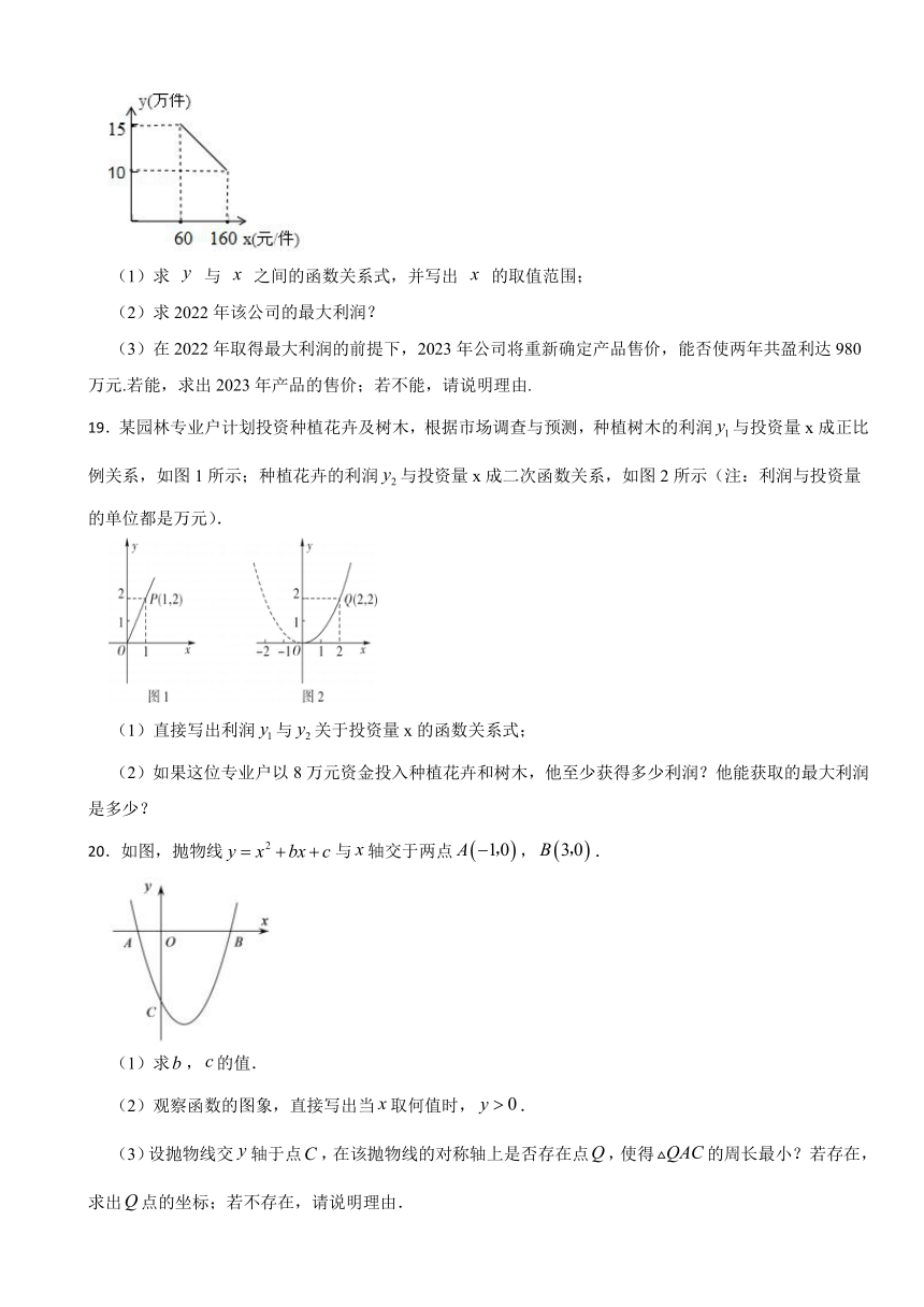 第二十二章二次函数单元达标测试卷2023-2024学年人教版九年级数学上册（含答案）