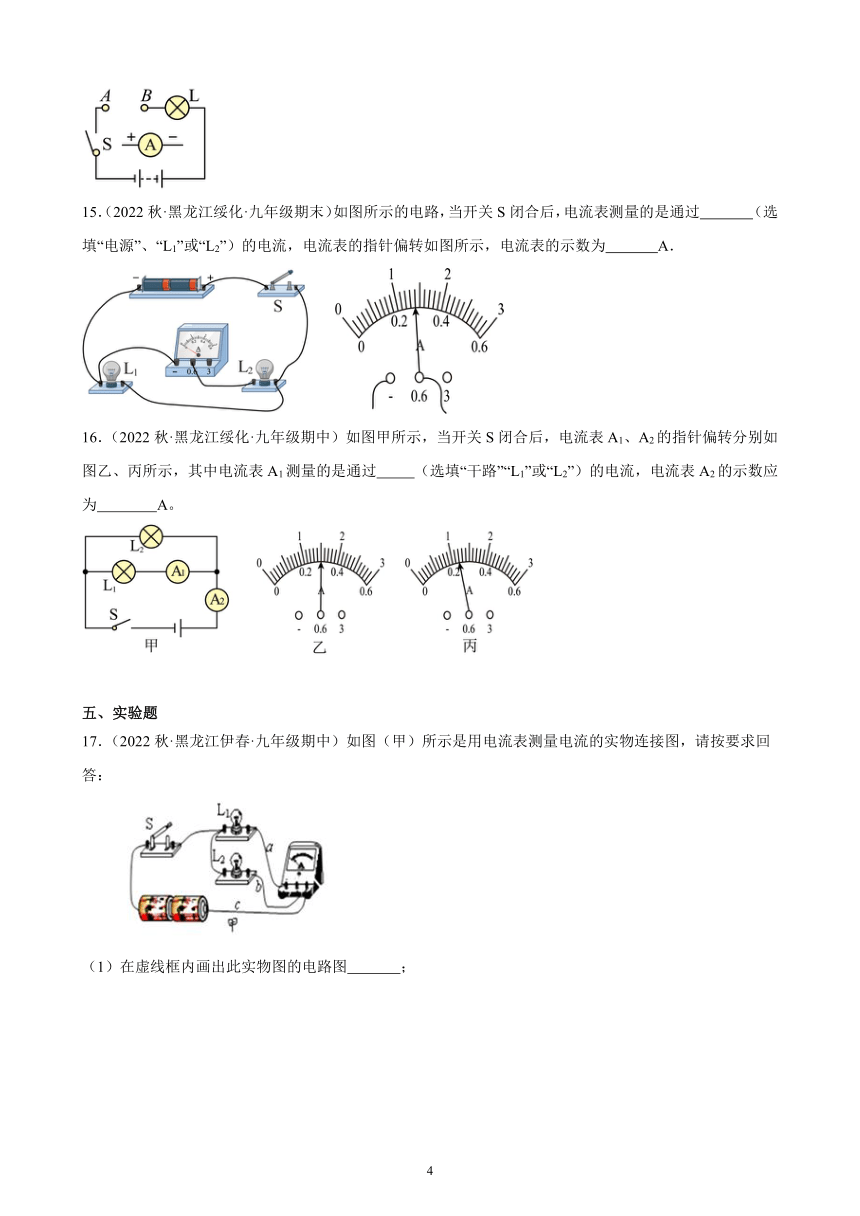 15.4 电流的测量 同步练习(含解析) 2022-2023学年上学期黑龙江省各地九年级物理期末试题选编