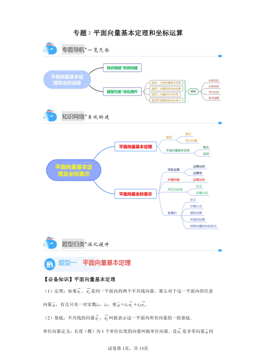 专题2平面向量基本定理与坐标运算 期中复习讲义 高中数学人教A版（2019）必修第二册（含解析）