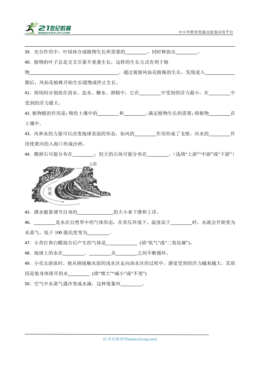 粤教版五年级上册科学期末填空题专题训练（含答案）