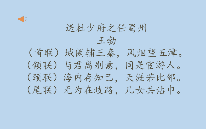 八年级下册语文部编版第三单元 课外古诗词诵读  送杜少府之任蜀州  课件(共12张PPT)