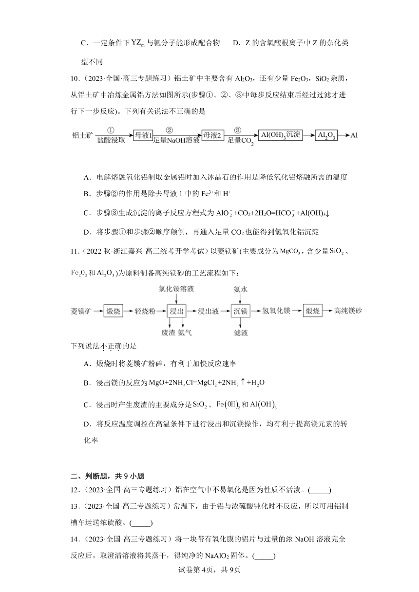 第6讲镁、铝及其重要化合物提升练习2024年高考化学一轮复习新高考专用（含解析）