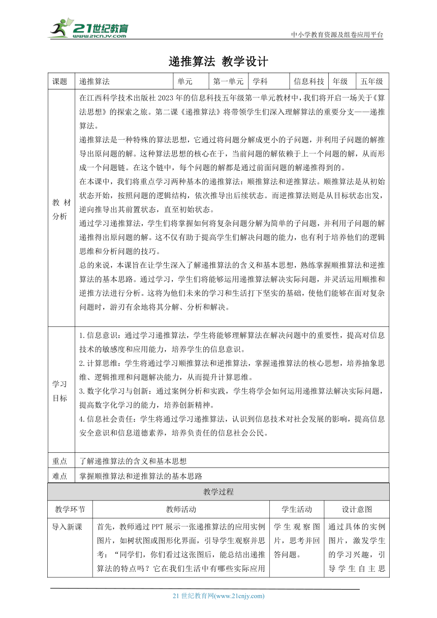 第2课 递推算法 教案4 五下信息科技赣科学技术版