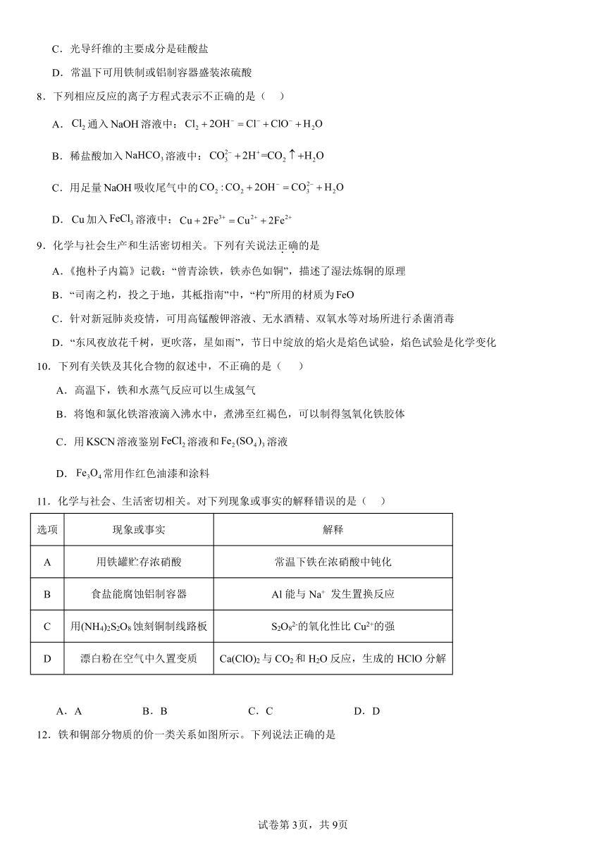 第三章《铁金属材料》测试题（含解析）2023-2024学年上学期高一化学人教版（2019）必修第一册