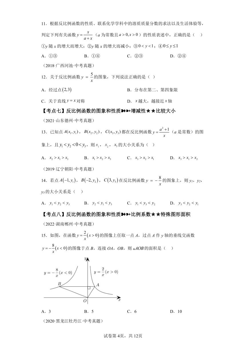 专题26.31《反比例函数》中考常考考点专题（1） 巩固篇 专项练习（含解析）2023-2024学年九年级数学下册人教版专项讲练