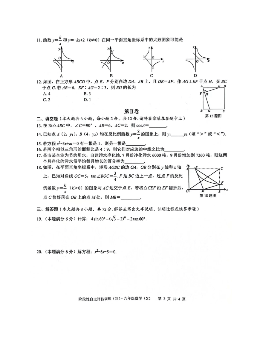 广西壮族自治区来宾市2023-2024学年九年级上学期1月月考数学试题（图片版，含答案）