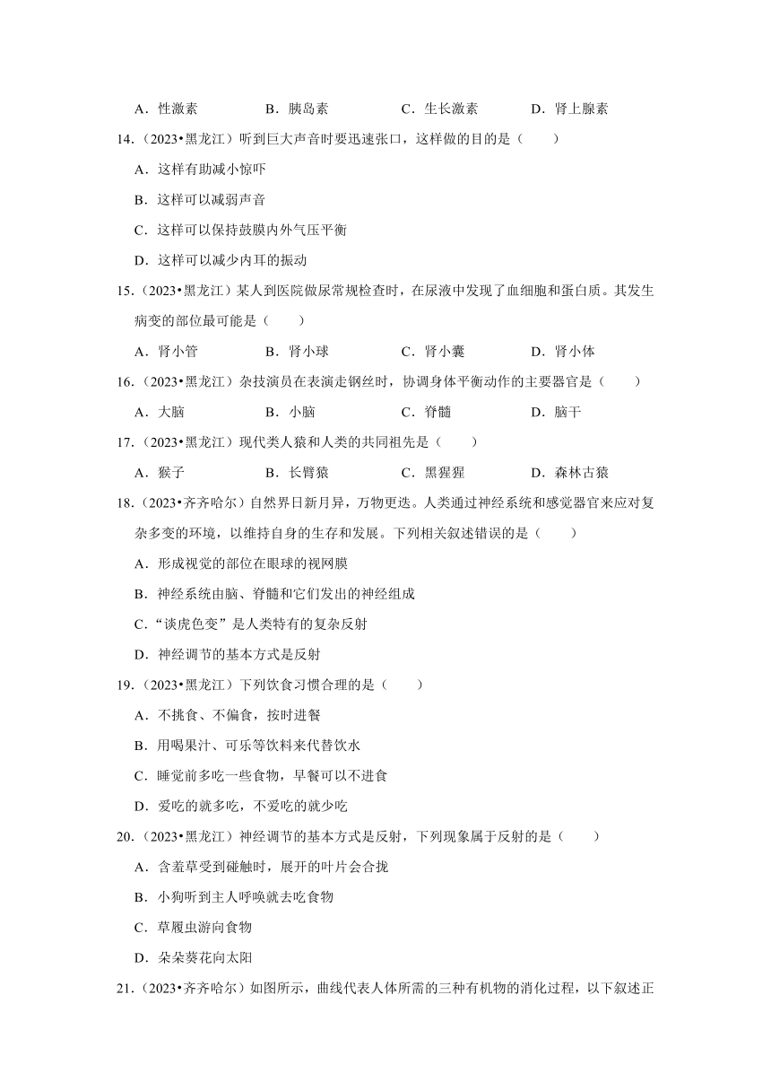 专题4人体系统——2022-2023年黑龙江省中考生物试题分类（含解析）