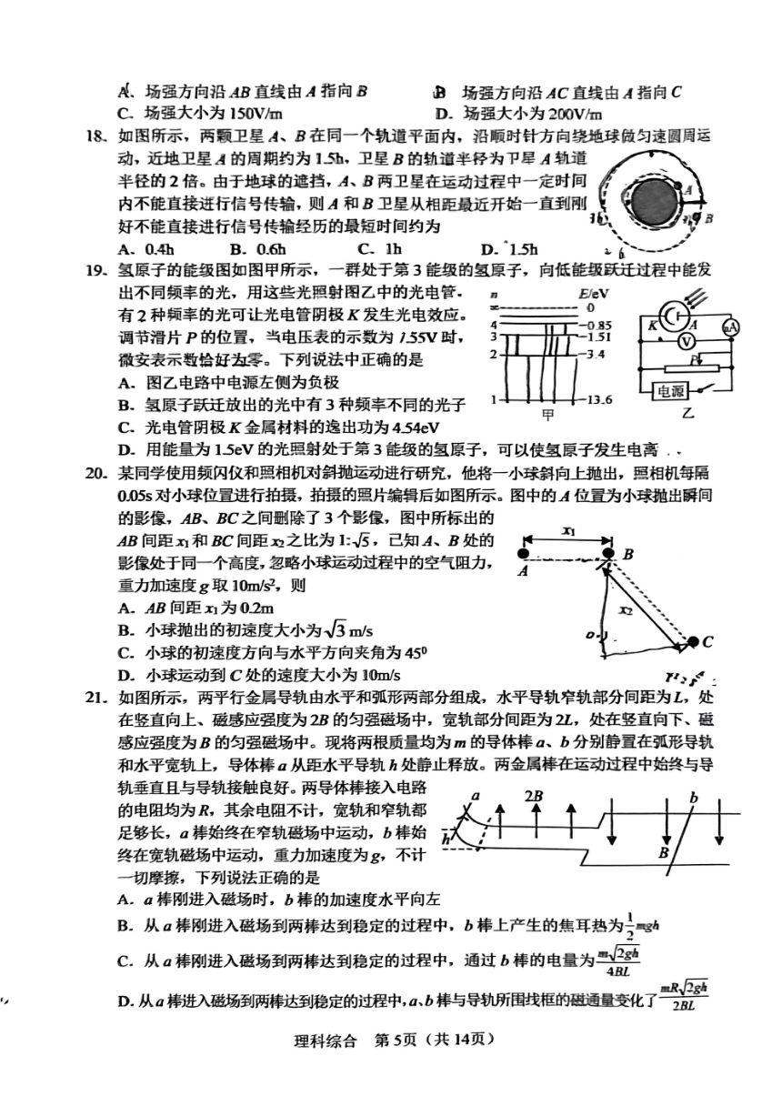 2024届陕西省宝鸡市高三二检理综试题（PDF版无答案）