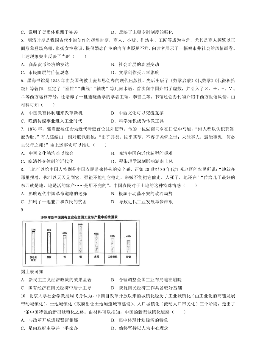 贵州省“3+3+3”高考备考2023-2024学年高三上学期12月诊断性联考（一）历史试卷（含解析）