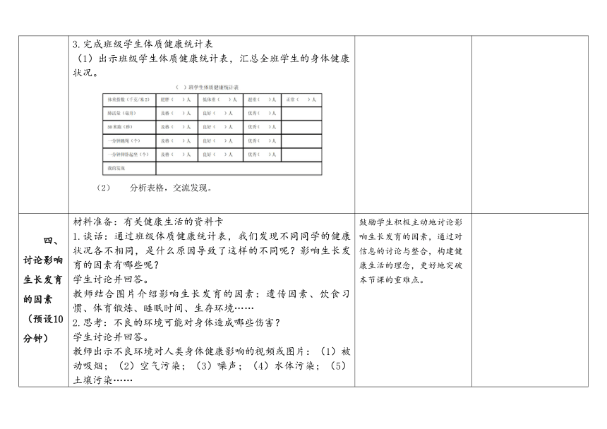 教科版五年级科学上册 4-1《我们的身体》（表格式教案）