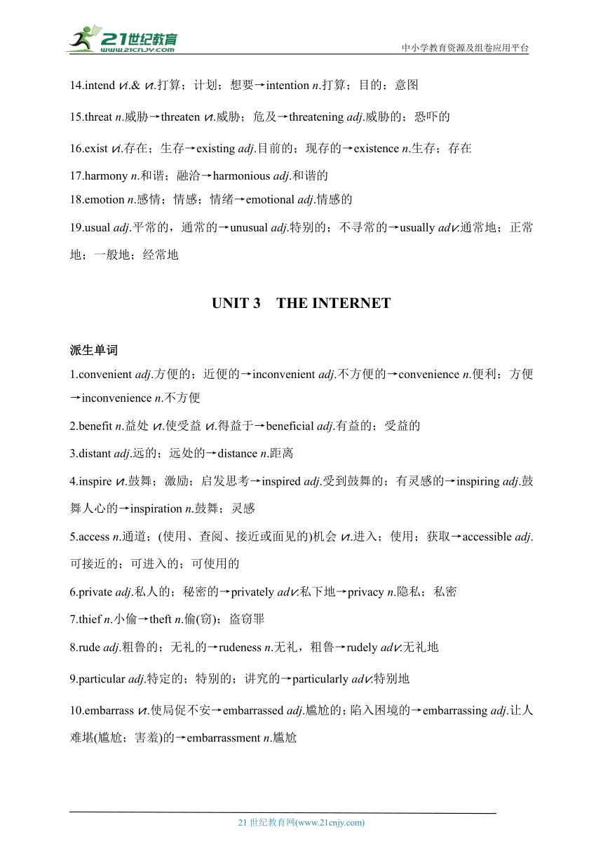 高中英语人教版（2019）必修二派生单词单词变形汇总