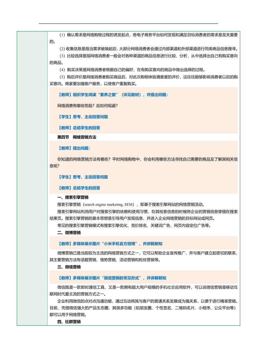 第15课网络营销（二） 教案（表格式）《电子商务》（上海交通大学出版社）