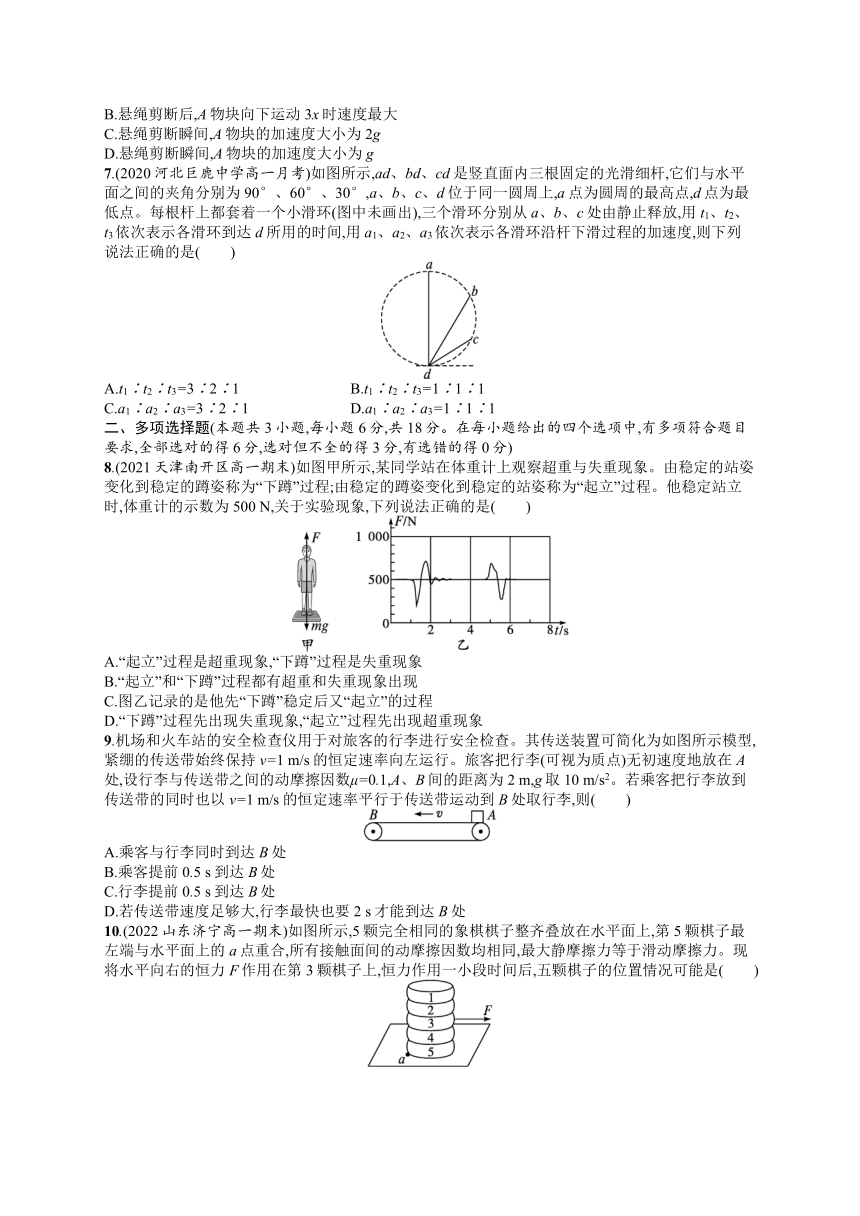 2023-2024学年高中物理人教版（2019）必修第一册课后习题  第四章 运动和力的关系 测评（含答案）