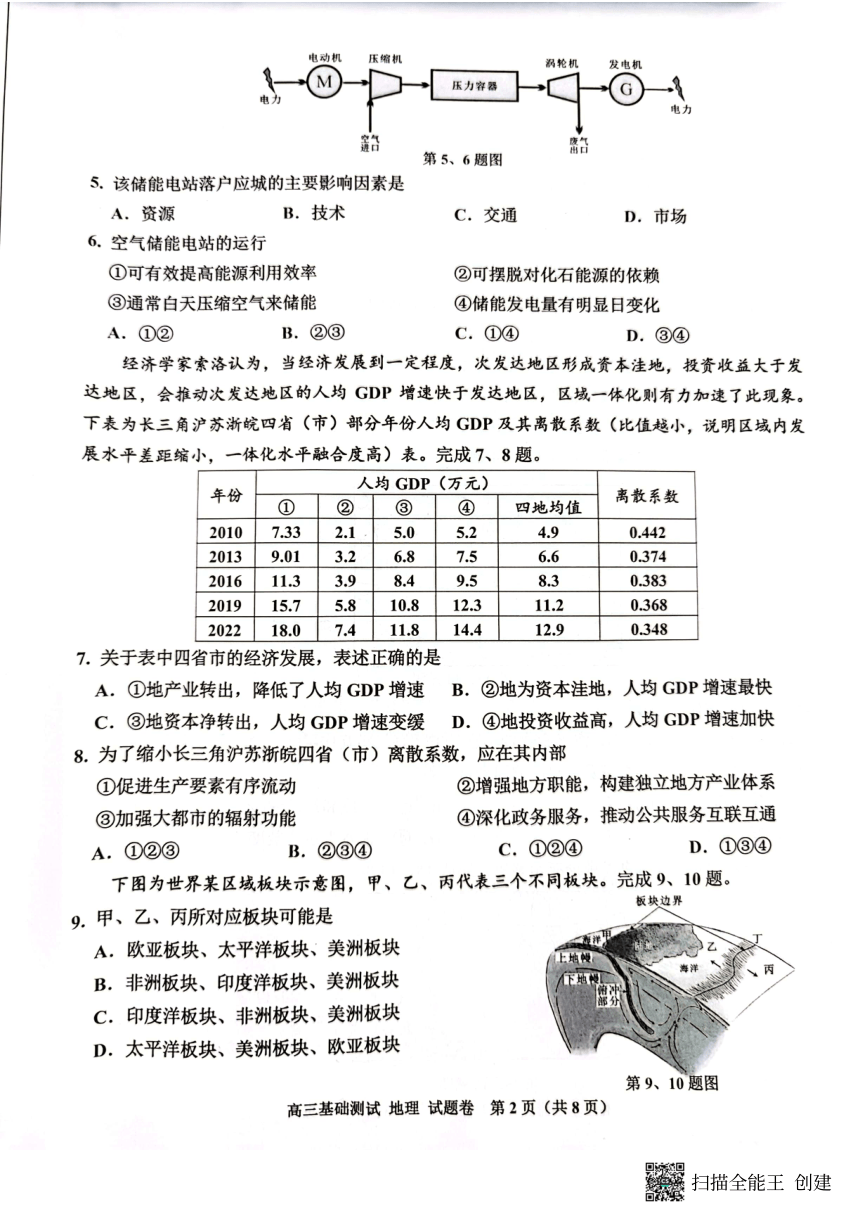 浙江省嘉兴市2023-2024学年高三上学期模拟预测地理试题（pdf版无答案）