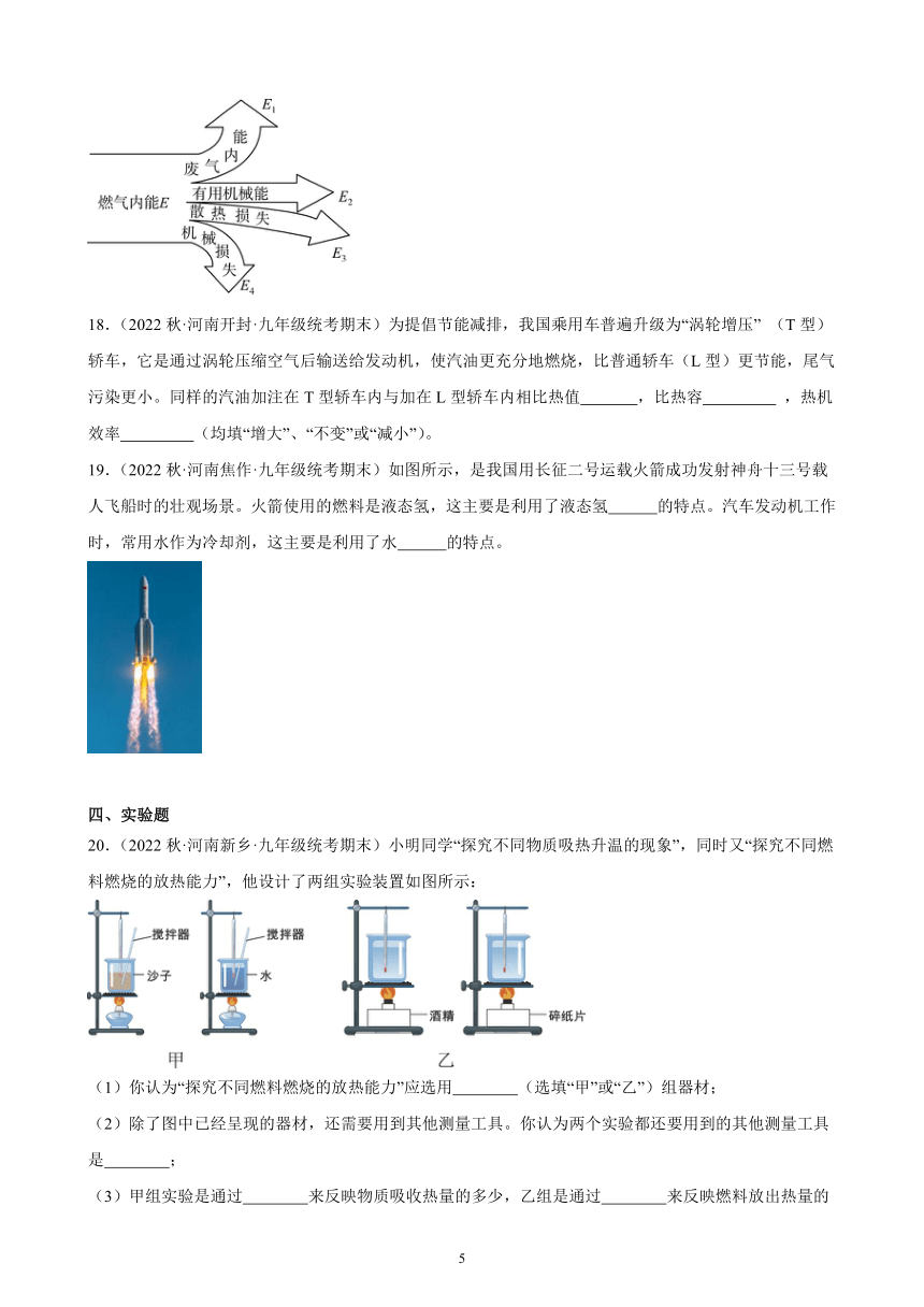 14.2 热机的效率 同步练习 （含答案）2022－2023学年上学期河南省各地九年级物理期末试题选编