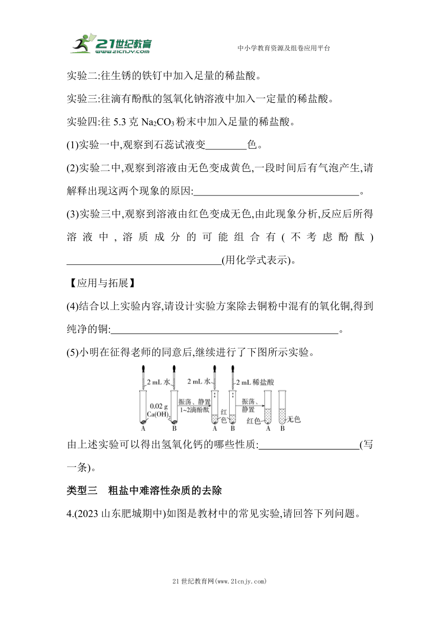 （五四制鲁教版）化学九年级全册期末复习：05-专项素养综合全练(五)　课标必做实验