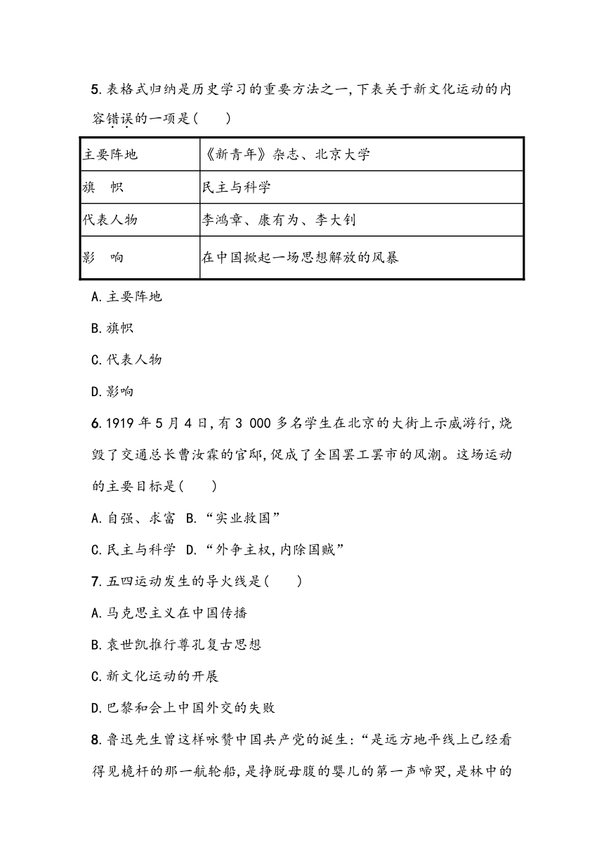 第四单元《新民主主义革命的开始》单元基础测（含答案）2023~2024学年中考一轮复习初中历史部编版八年级上册