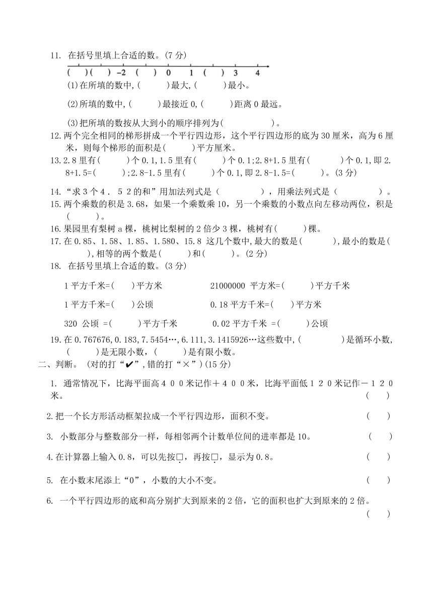 苏教版数学五年级上册   专项一  基本概念过关检测卷（含答案）