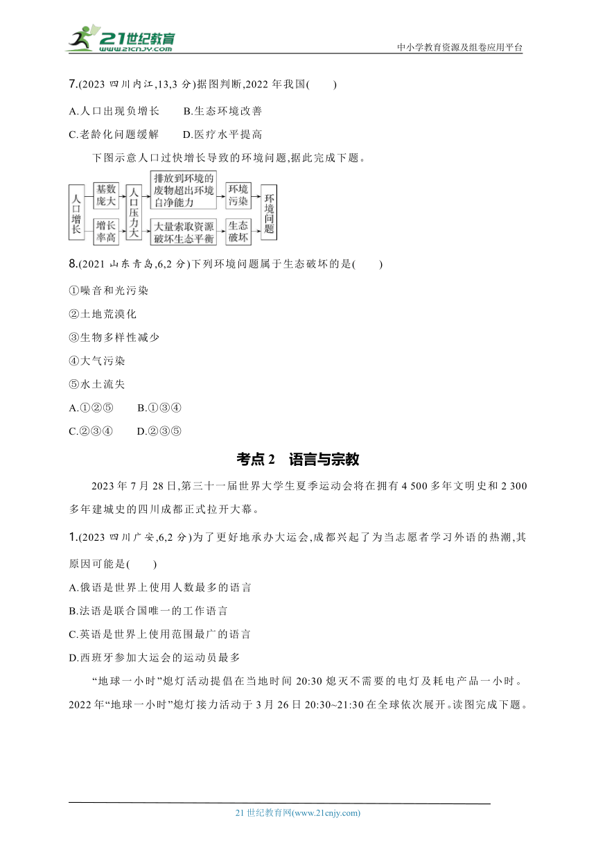 2024年中考地理专题练--主题三　居民与文化（含解析）