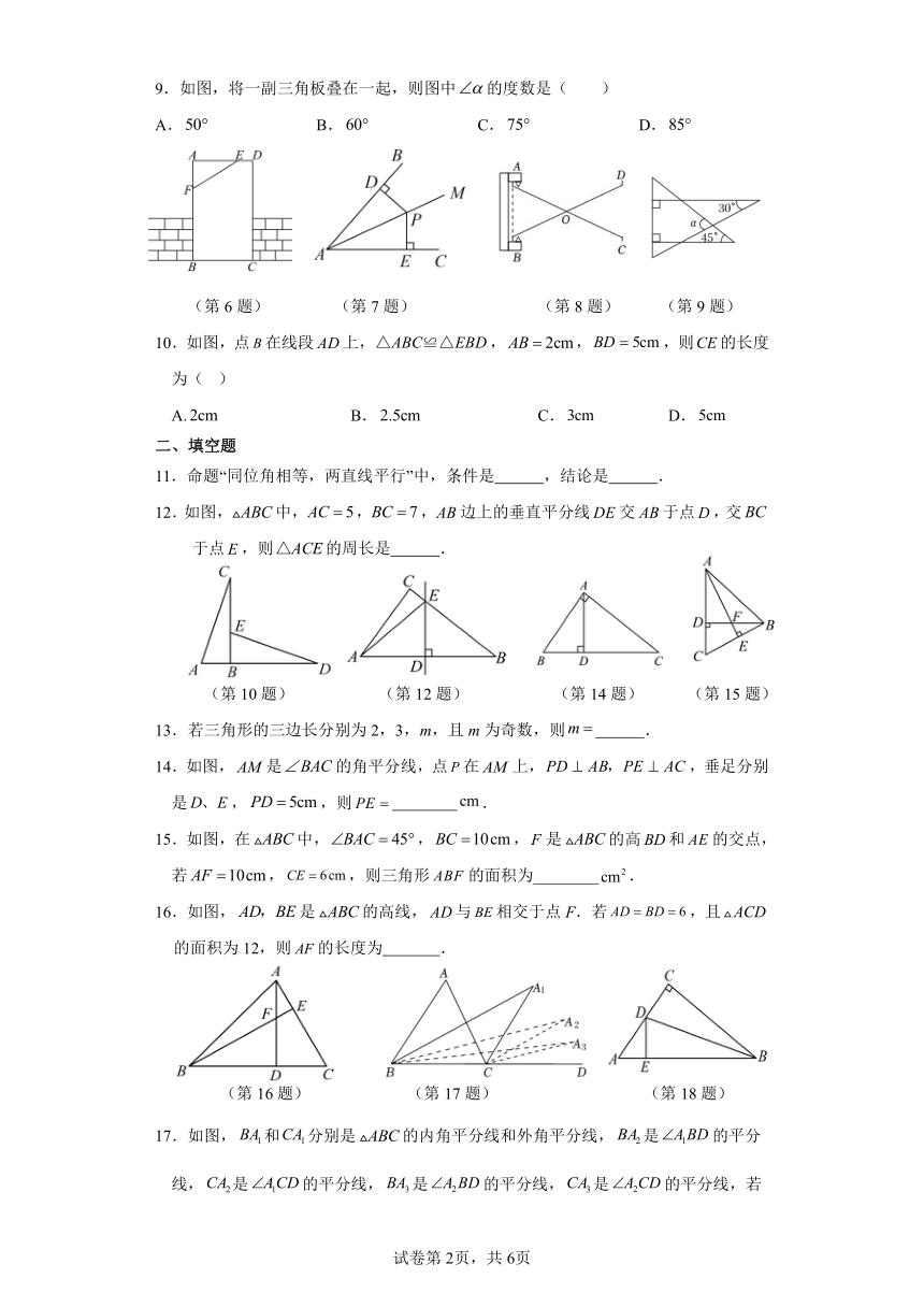 2023-2024浙教版八年级上册第一章 三角形的初步知识 检测试卷（含解析）