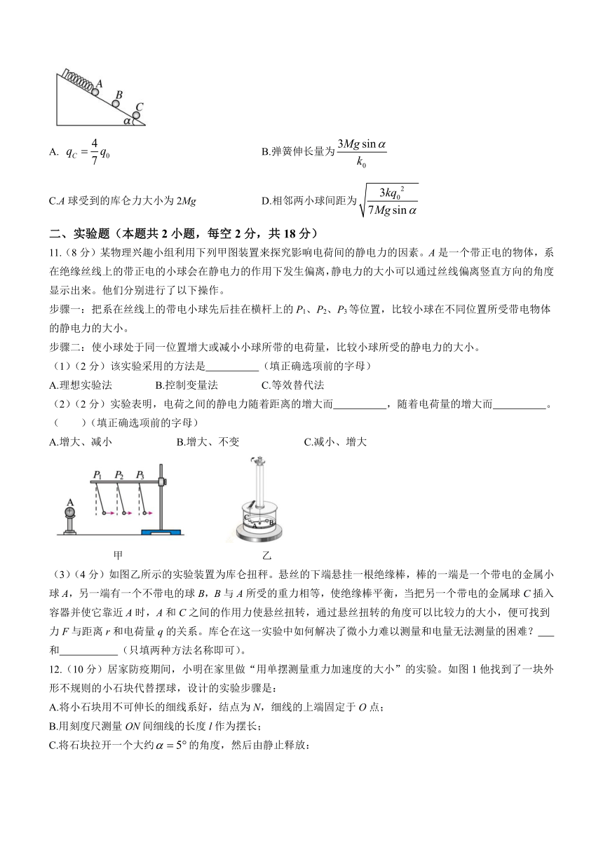 四川省资阳市乐至中学2023-2024学年高二上学期10月月考物理试题（含答案）