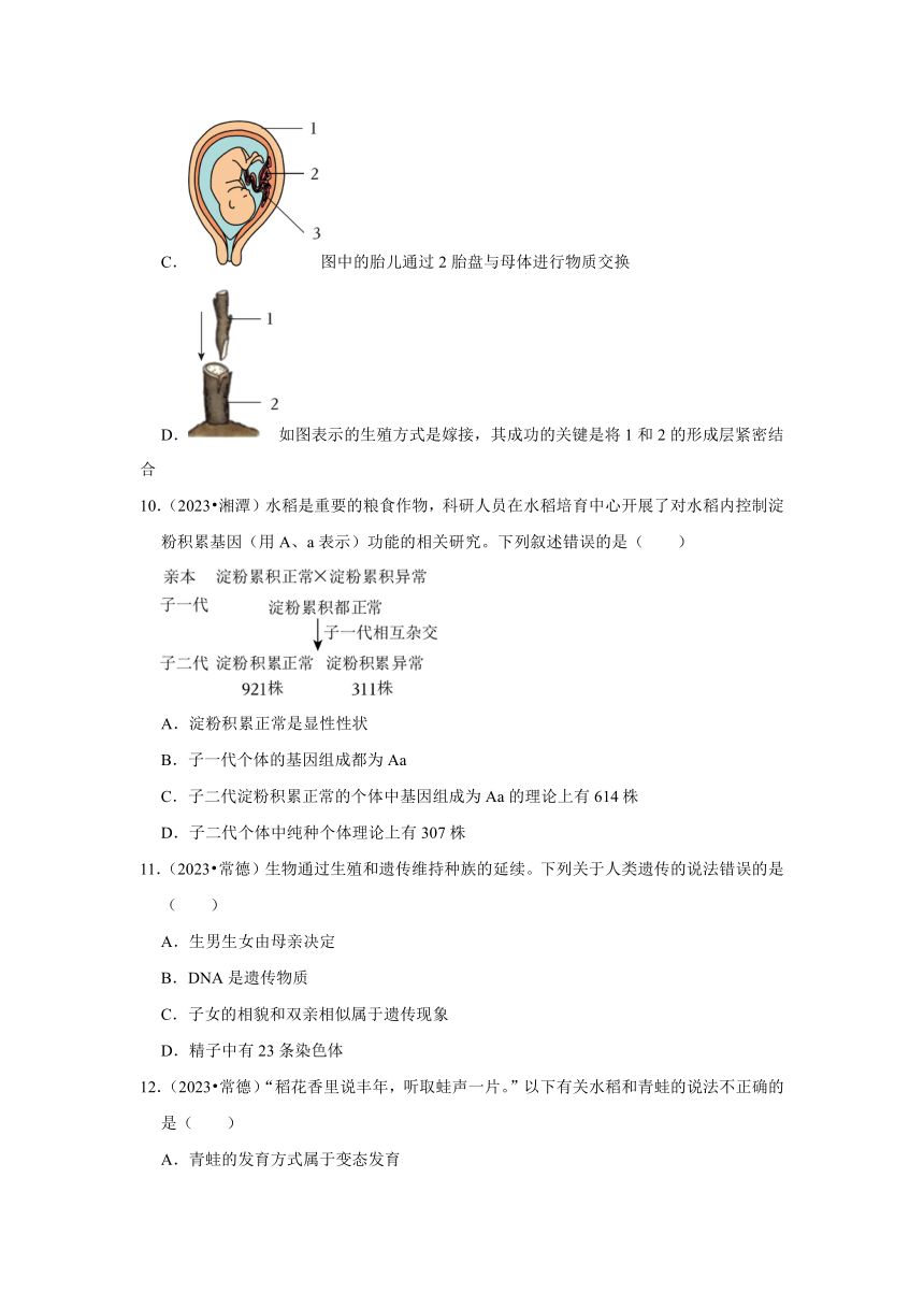 专题5生物的生殖、发育与遗传——2022-2023年湖南省中考生物试题分类（含解析）