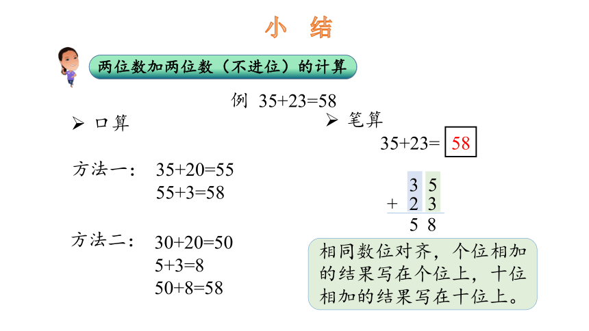 小学数学冀教版一下7.1 两位数加两位数（不进位）课件（14张PPT)