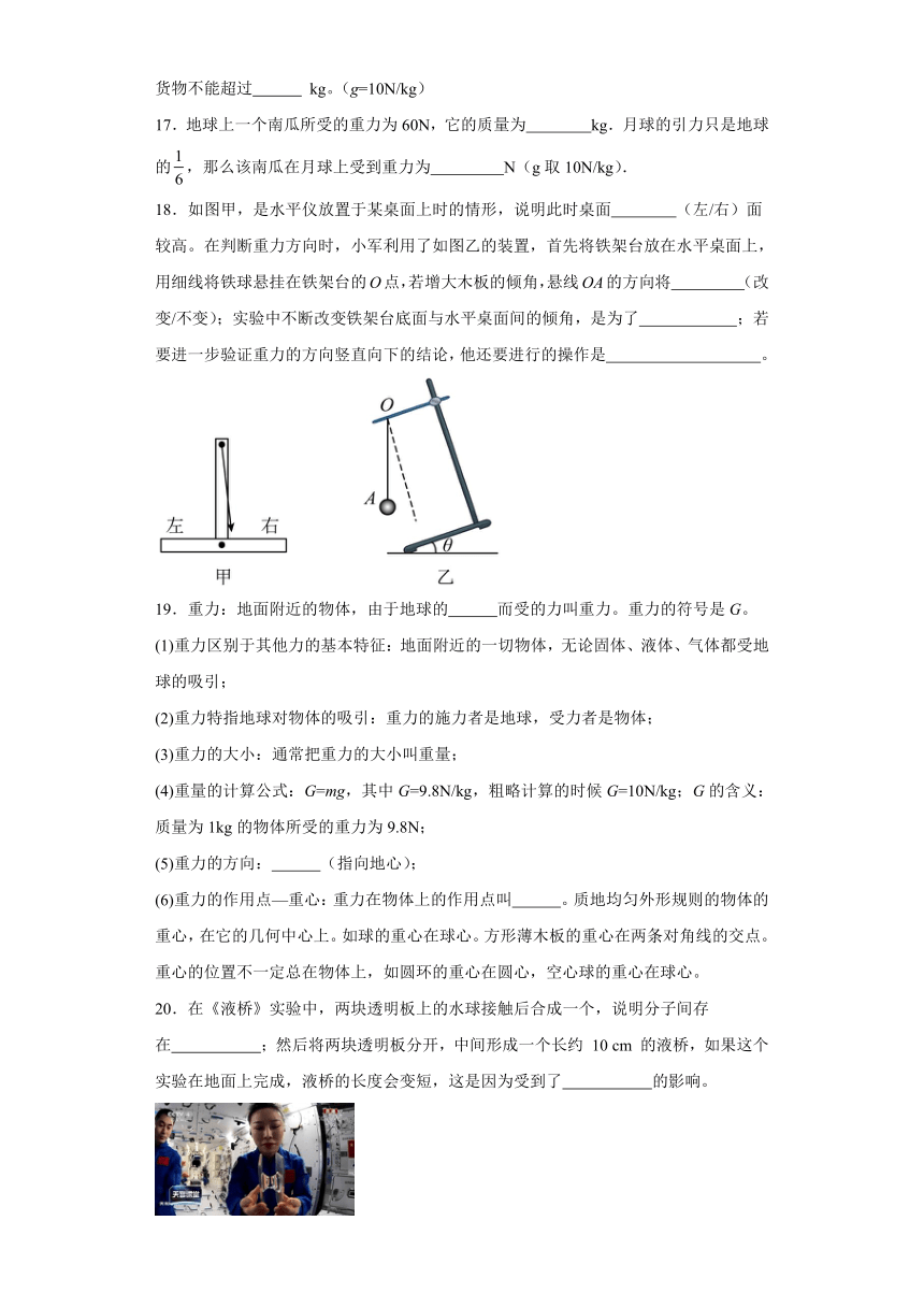 8.2重力力的示意图同步练习苏科版物理八年级下册（含答案）