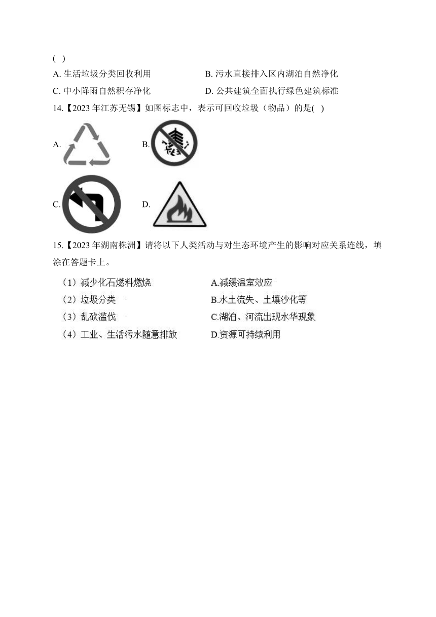 （11）人类活动对生物圈的影响——2023年中考生物真题专项汇编（含答案）