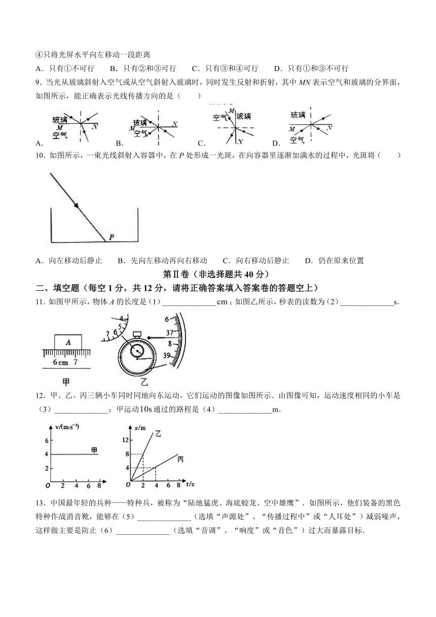 山东省金乡县2023-2024学年八年级上学期期中考试物理试题（含答案）