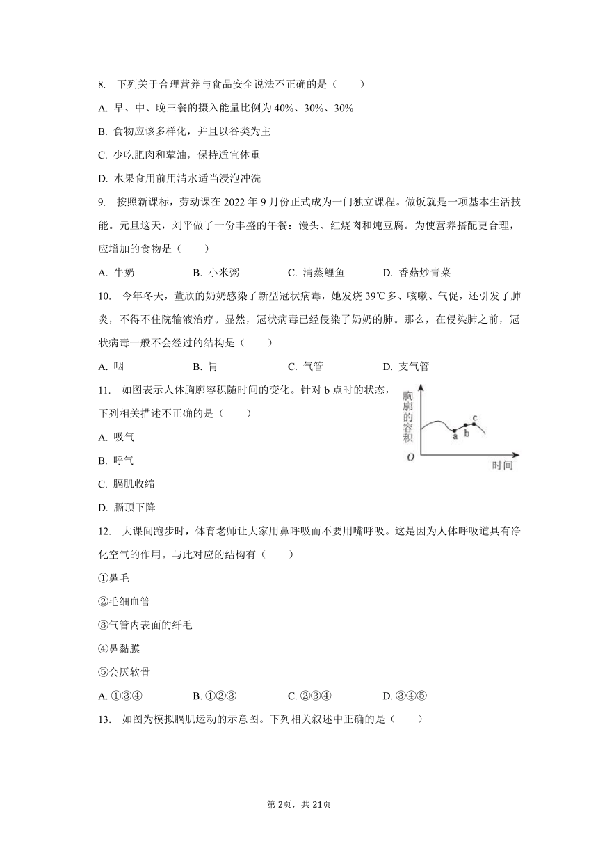 2022-2023学年山东省济南市莱芜区七年级（下）开学生物试卷（五四学制）(含解析）