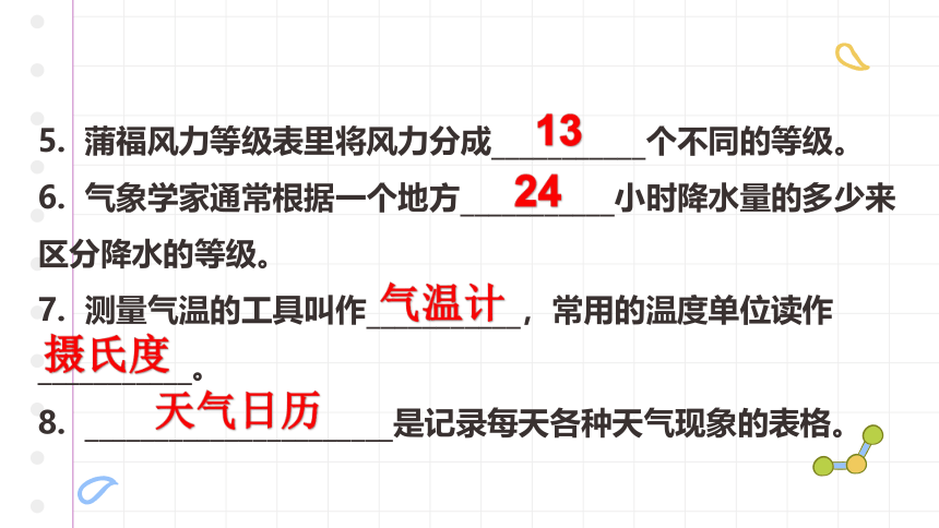 教科版（2017秋）小学科学 三年级上册 第三单元 天气 复习课件(共10张PPT)