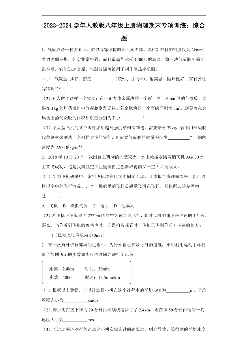 2023-2024学年人教版八年级上册物理期末专项训练：综合题（含答案）