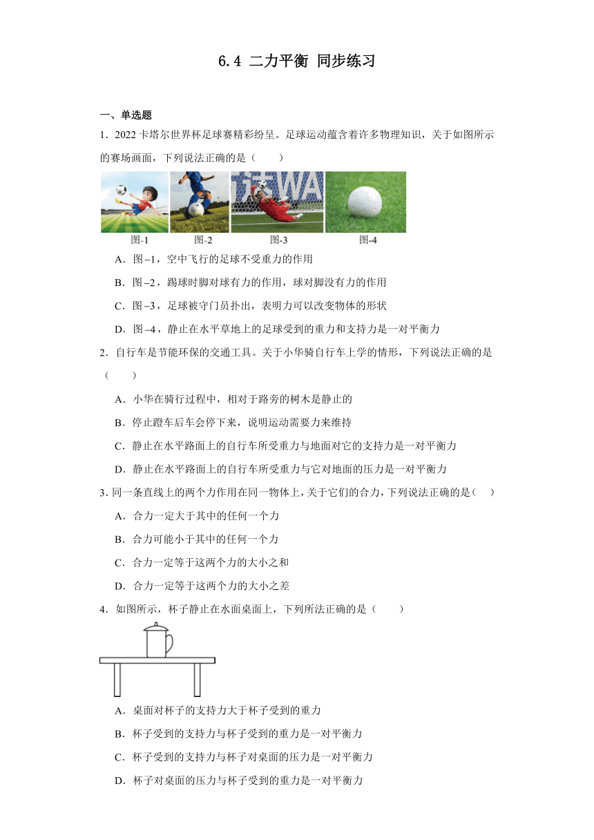 6.4二力平衡同步练习鲁科版物理八年级下册（含答案）