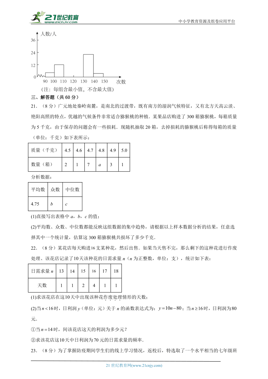 湘教版八下第五章 数据的频数分布单元测试题（含解析）