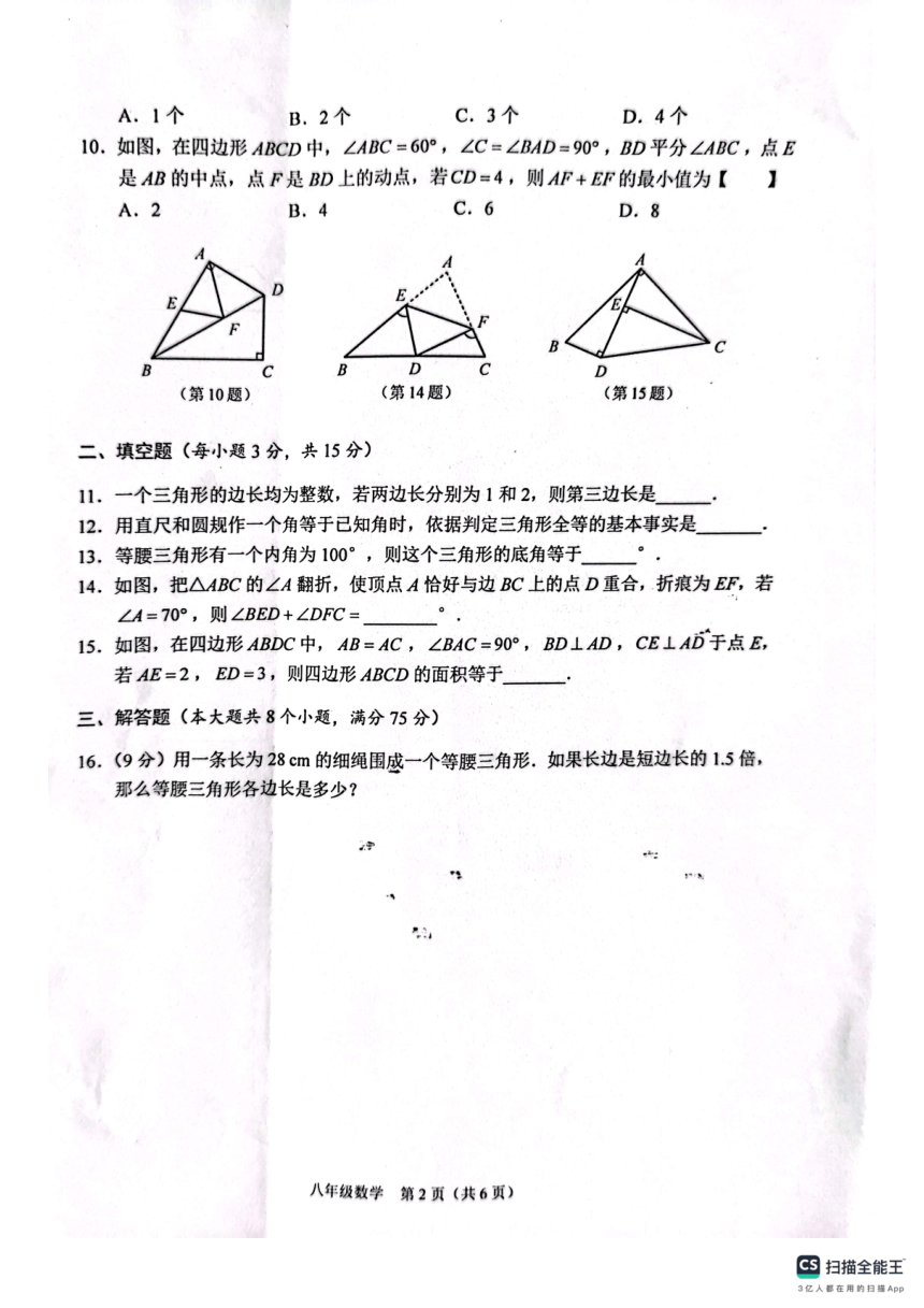 河南省周口市2023-2024学年八年级上学期11月期中数学试题（图片版，无答案）