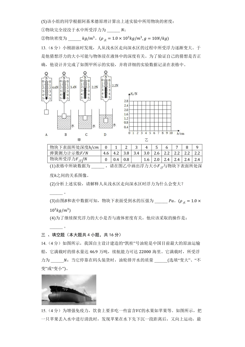 沪科版物理八年级全册《第9章 浮力》单元测试（含解析）