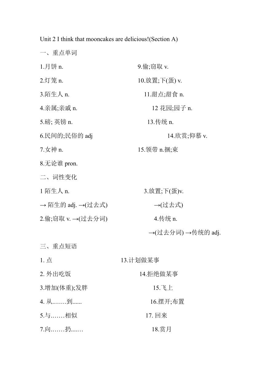 Unit 2 I think that mooncakes are delicious! Section A 基础过关练习（含答案）