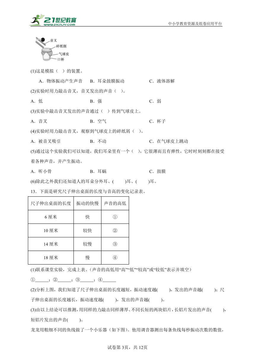 【期末专项】教科版（2017秋）2023-2024学年度四年级上册科学实验题专项训练（含答案）