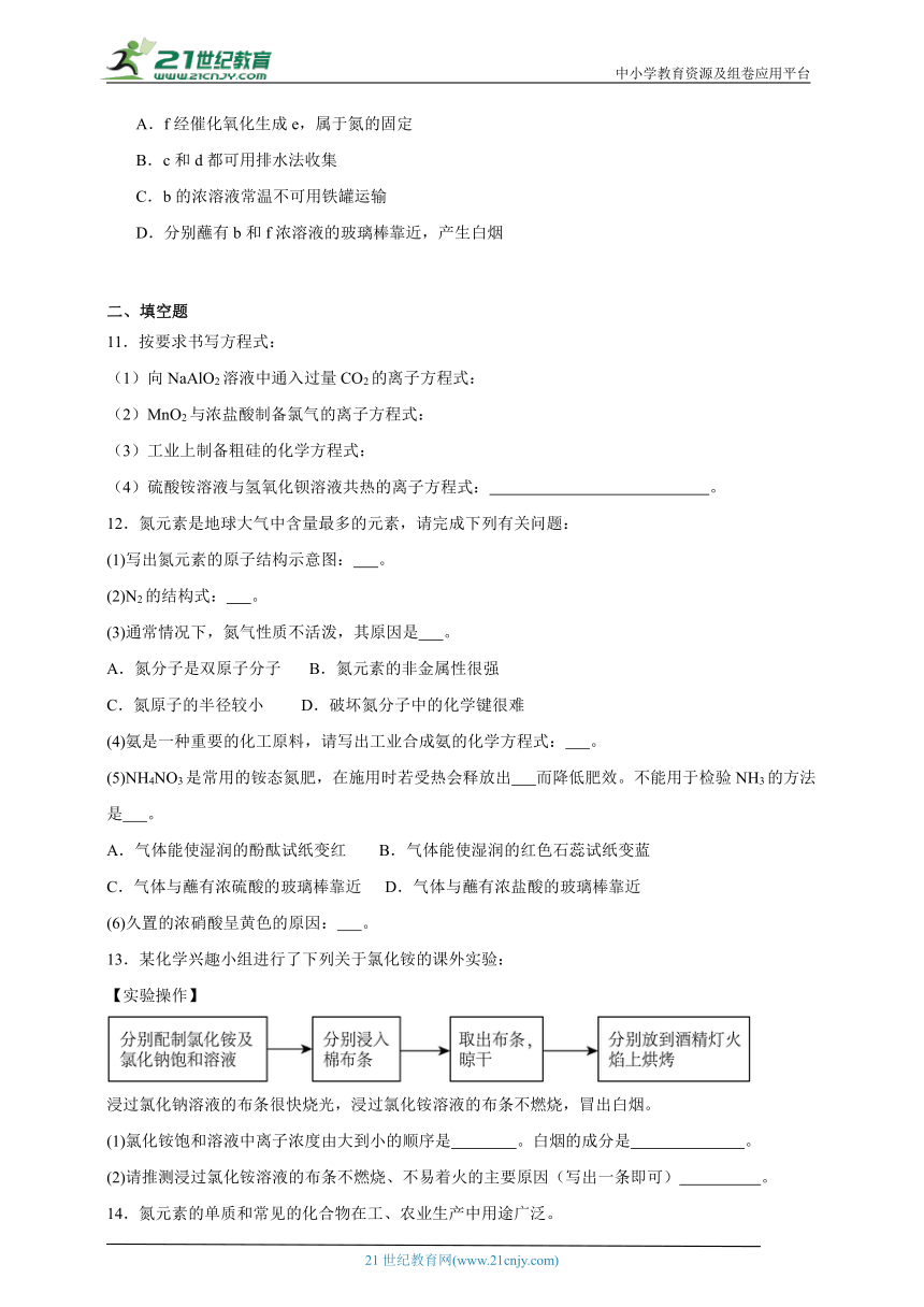 苏教版（2019） 高中化学必修第二册 7.3.1铵盐的性质同步练习（含答案）