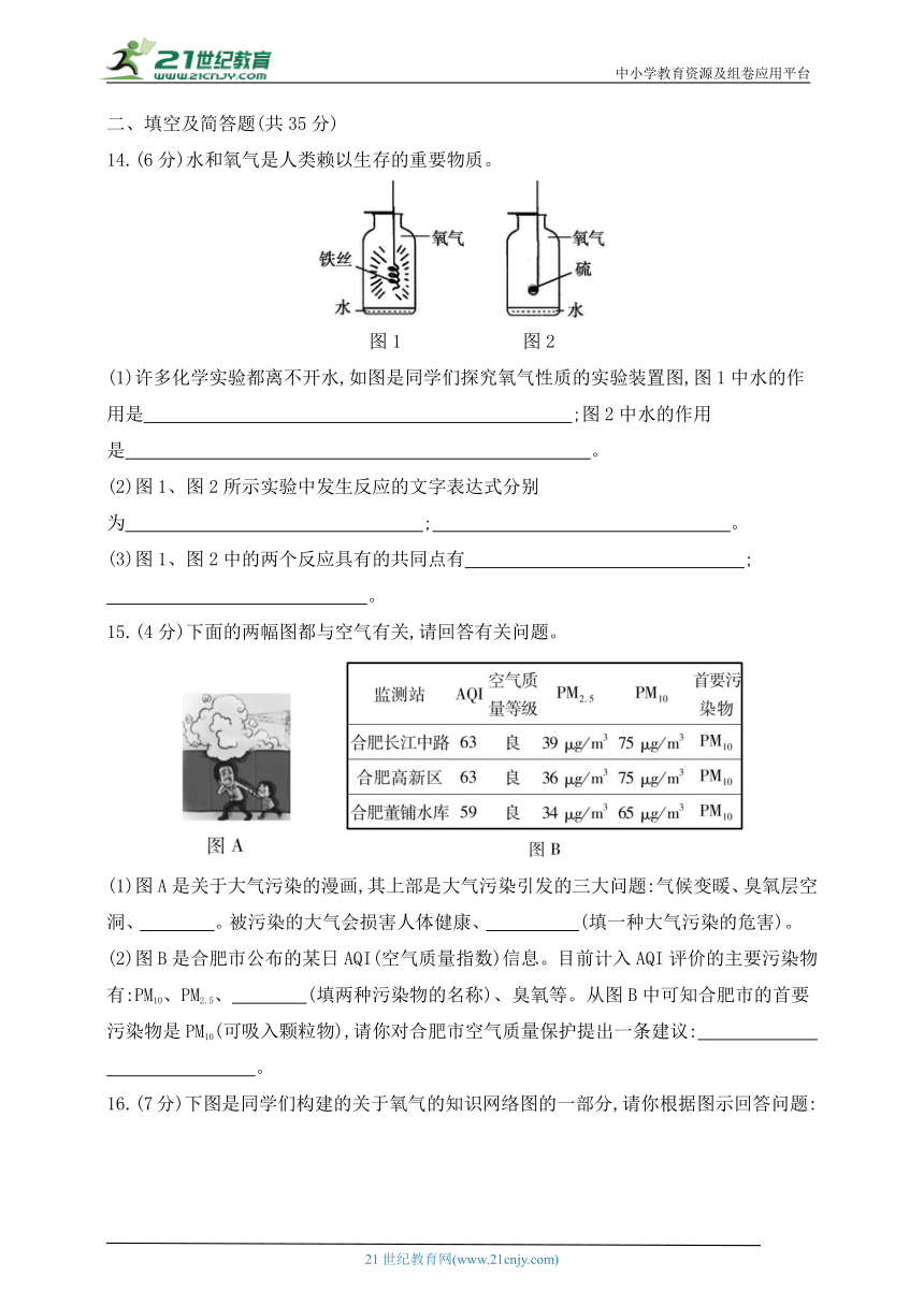 2024人教版九年级化学上学期单元测试卷--第二单元我们周围的空气测试卷(含答案）