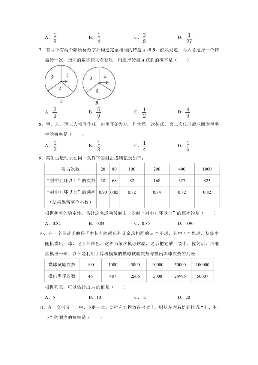 第25章 概率初步 单元练习题 2023—2024学年人教版数学九年级上册（含解析）