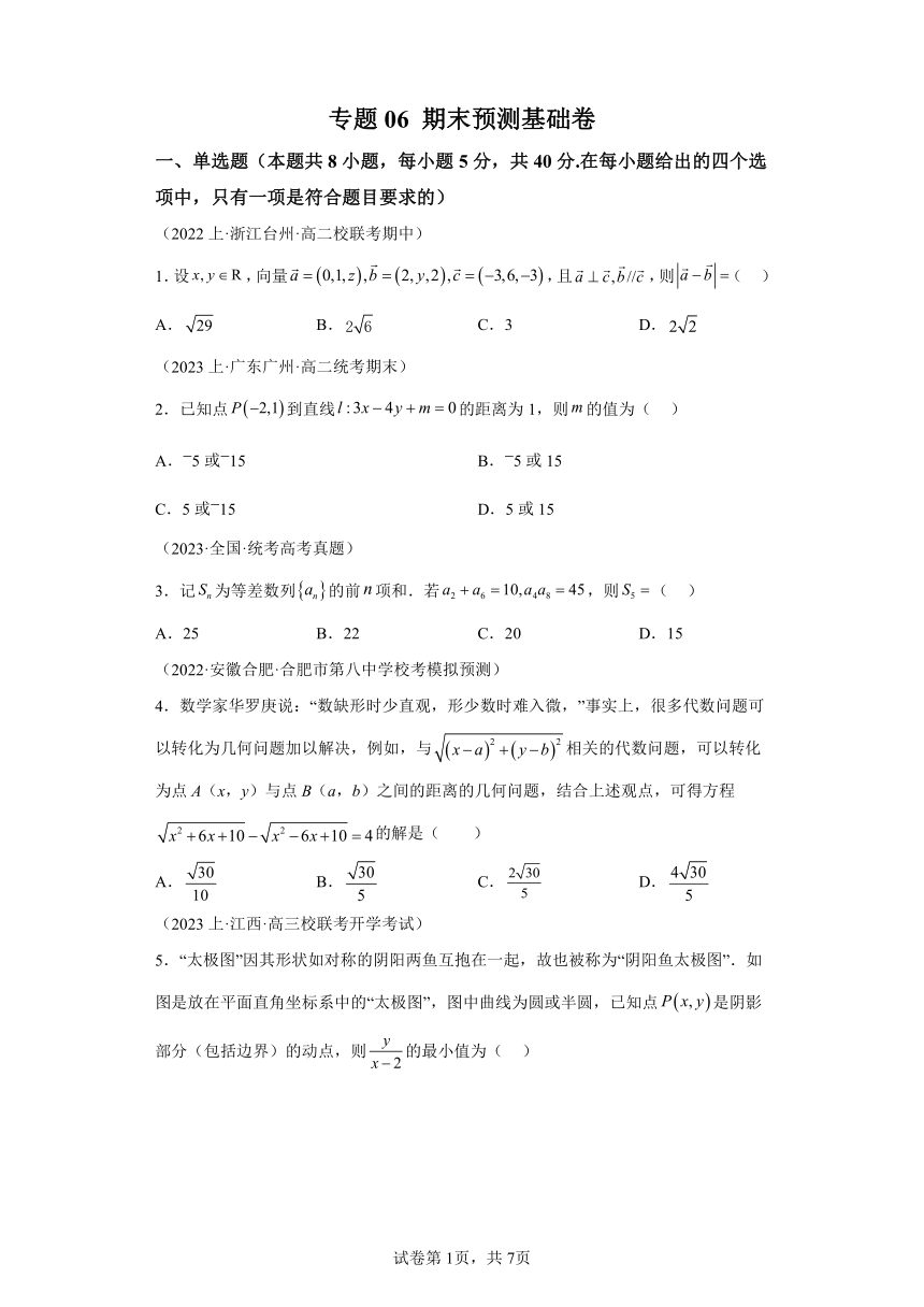 专题06 期末预测基础卷（含解析） 人教A版（2019）高二上学期数学期末复习