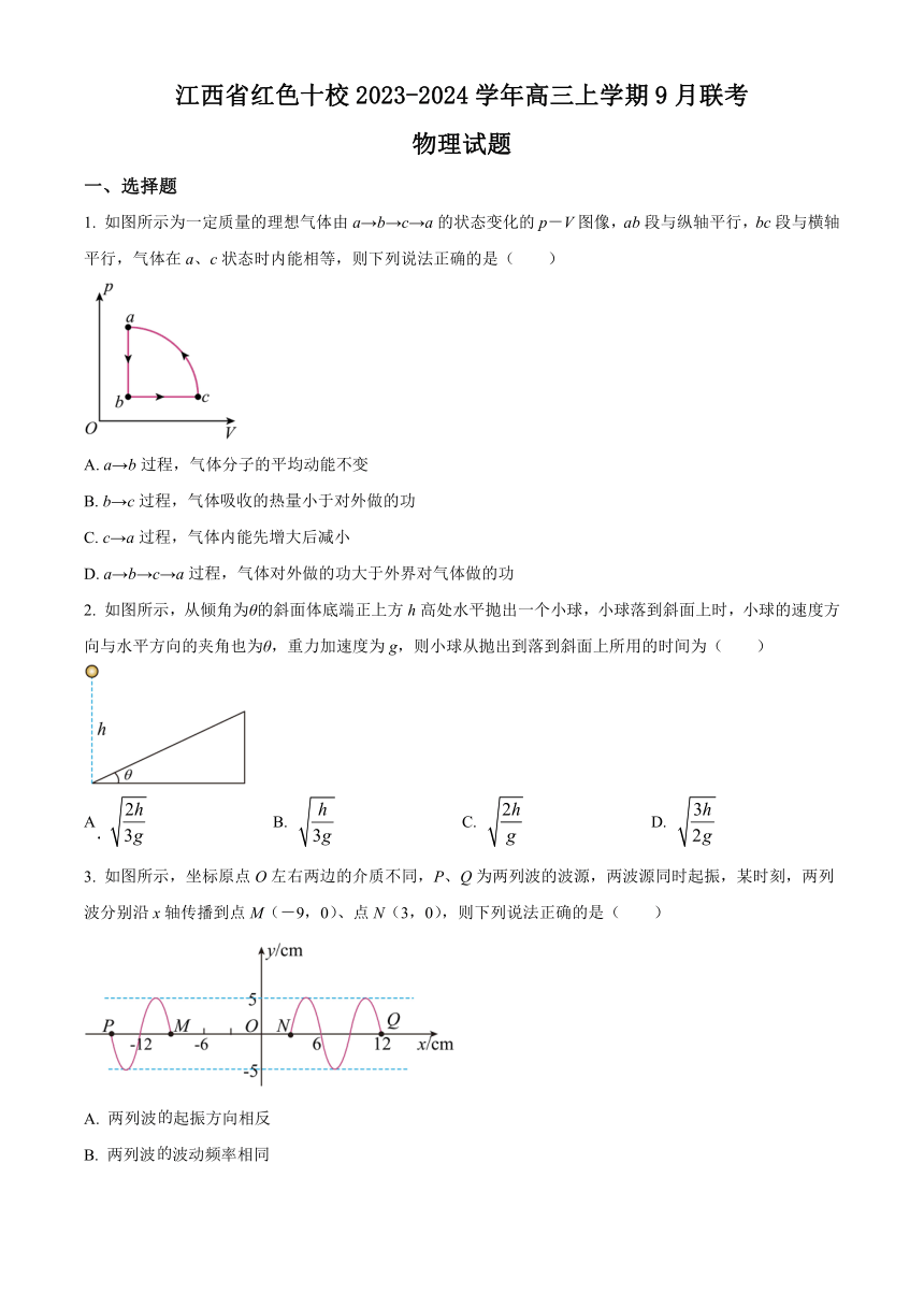 （解析版）江西省红色十校2023-2024学年高三上学期9月联考物理试题（原卷版+解析版）