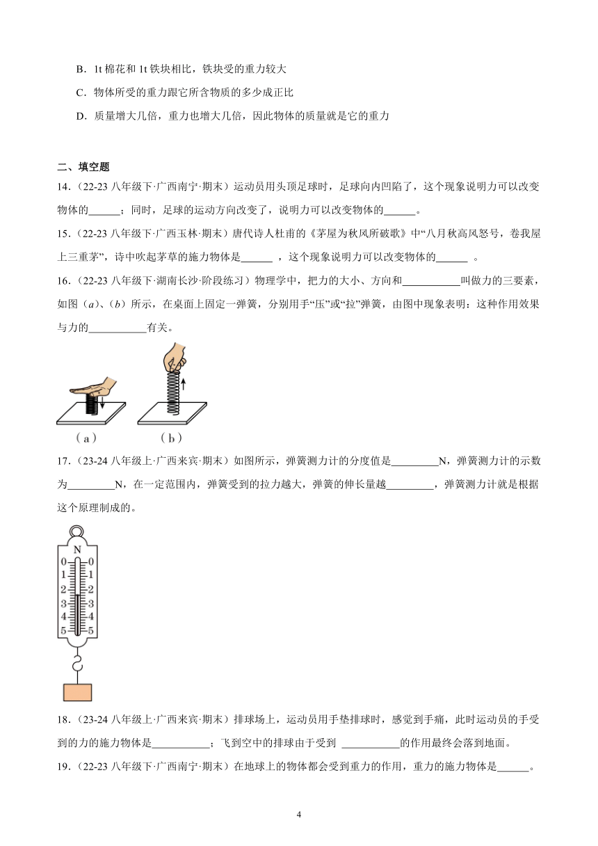 第七章 力 期末试题选编（含解析） 2022－2023学年下学期广西各地八年级物理