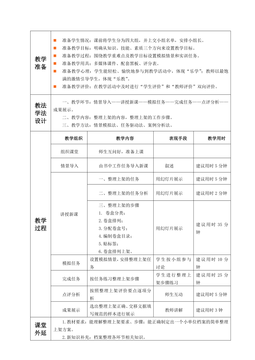 3.2.任务2 整理上架 教案（表格式）《文书拟写与档案管理》同步教学（高教版）